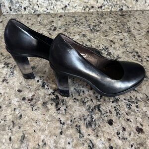 AGL Women’s Black Leatherer Heels with Black Grey Glass heels size EUR 40 US 9